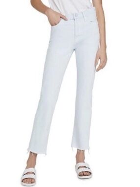 MOTHER Light Blue The Scrapper Cuff Ankle Fray Straight Leg Jeans